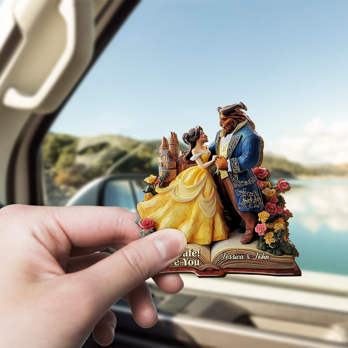 Drive Safe! I Love You - Personalized Couple Shaped Car Visor Clip