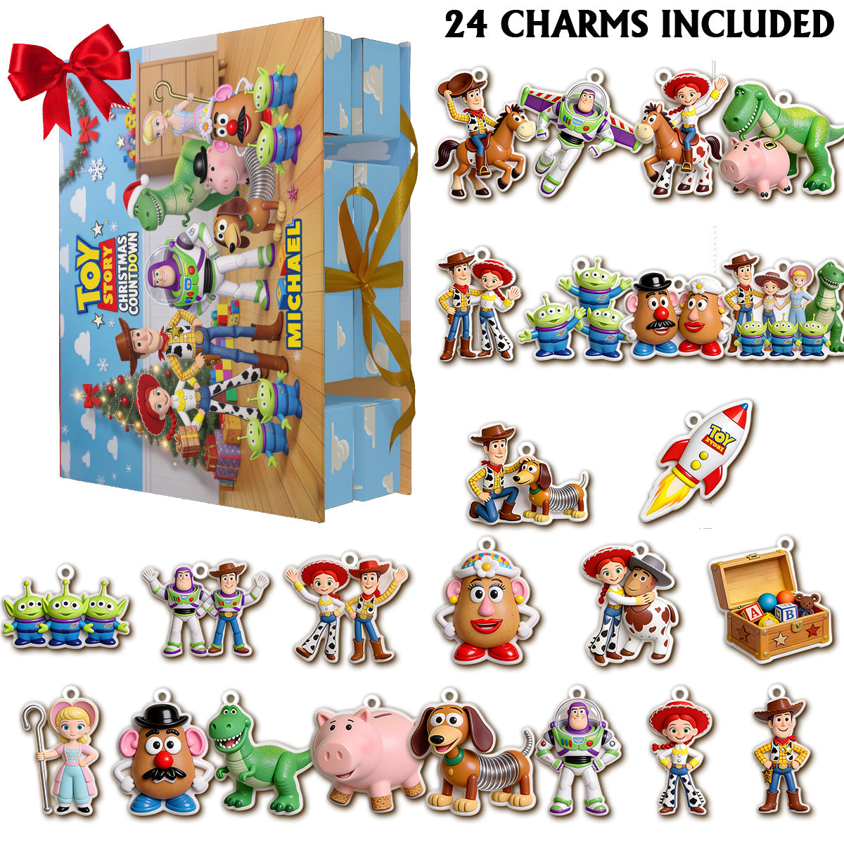 Toy Countdown - Personalized Toy Story Folded Advent Calendar With Ornaments