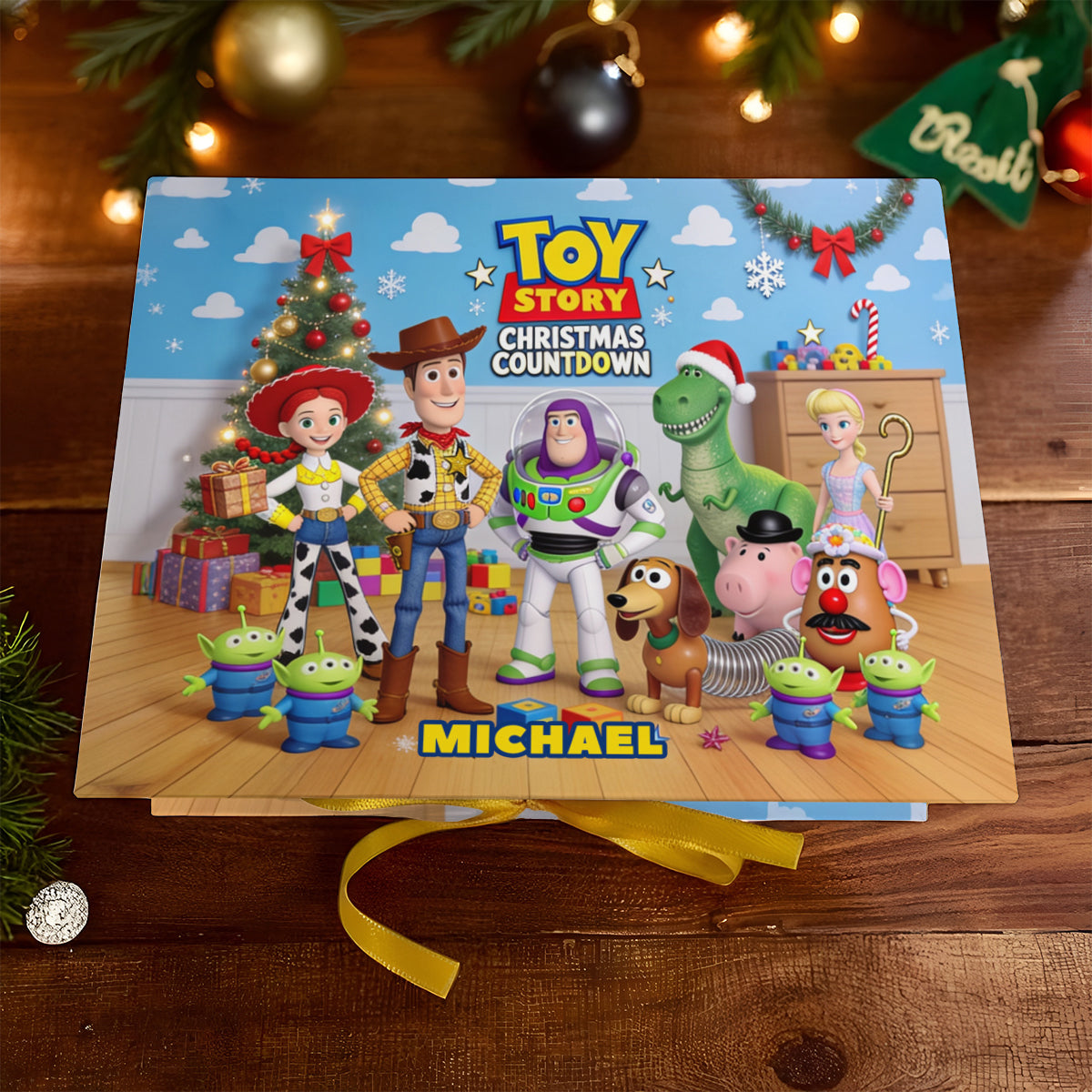 Toy Countdown - Personalized Toy Story Folded Advent Calendar With Ornaments