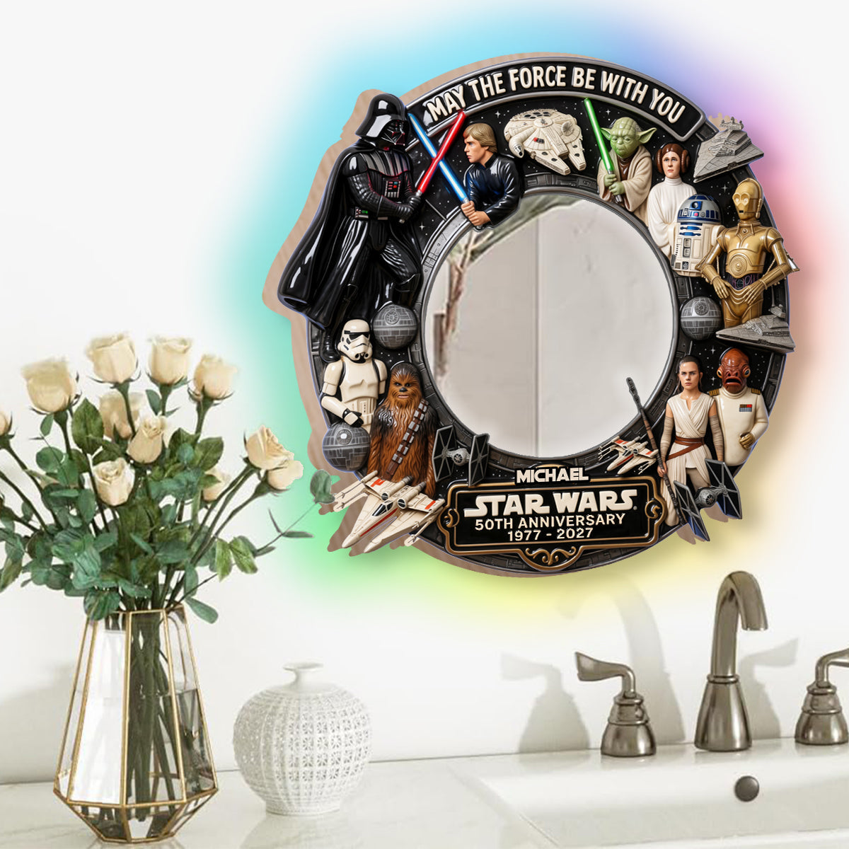 May The Force Be With You - Personalized The Force Wall Mirror With LED Light