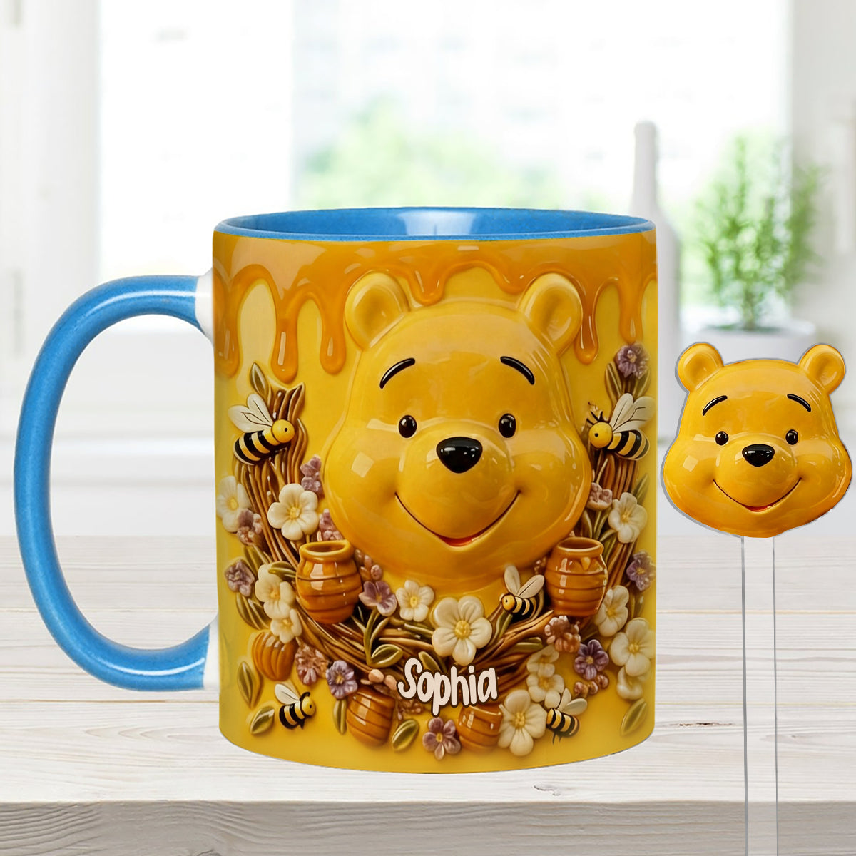 Love Honey Bear - Personalized Yellow Bear Set Accent Mug with Acrylic Stirrers