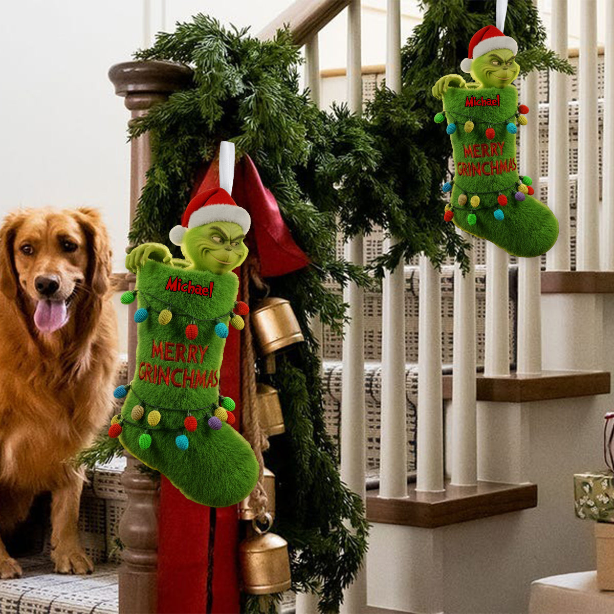 Merry Grinchmas - Personalized Stole Christmas Shaped Christmas Stocking