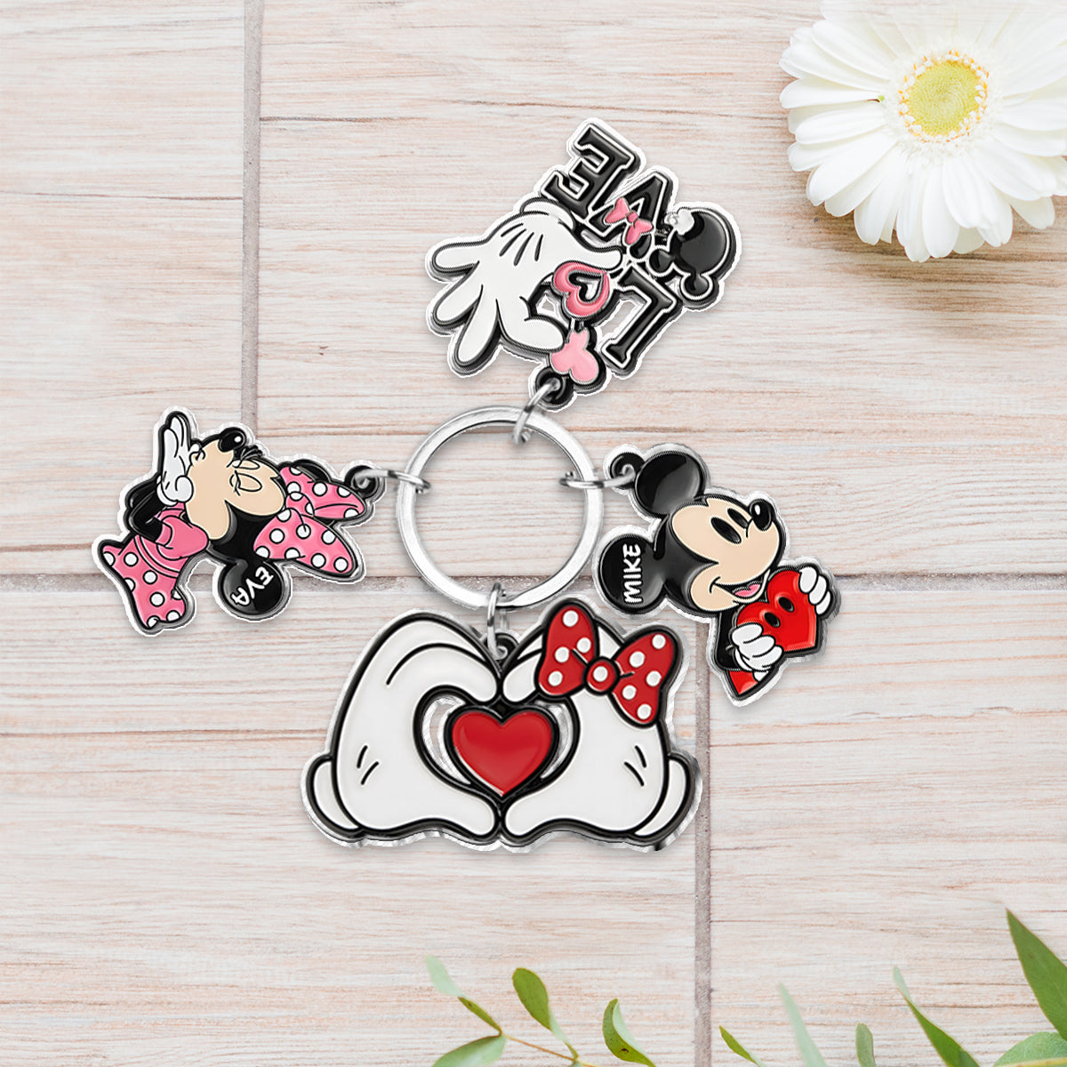 Lovely Couple Mouse Gift - Personalized Mouse Keychain With Charms