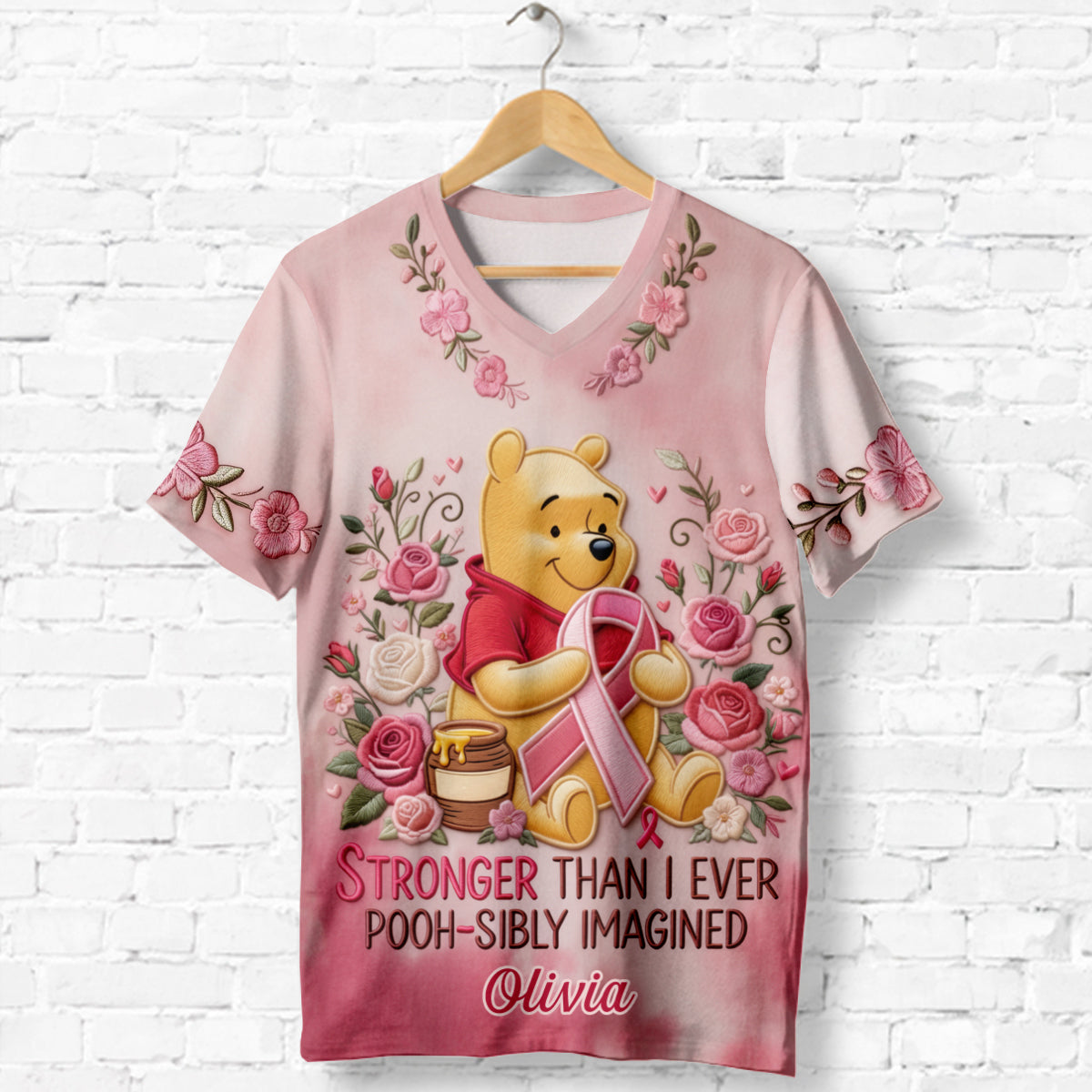 Stronger Than Ever - Personalized Breast cancer Fully Printed V-Neck T-Shirt