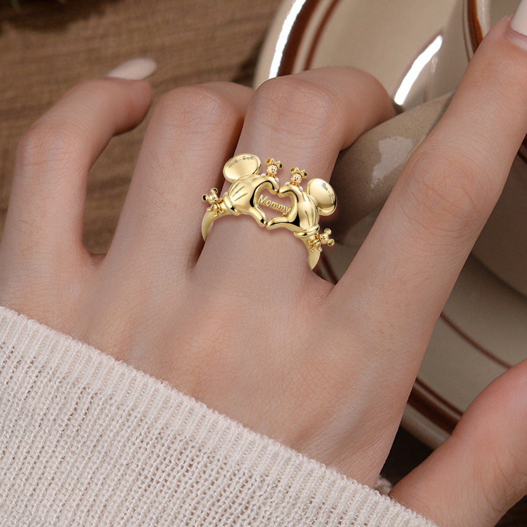 Mommy Mouse Love Heart - Personalized Mouse Adjustable Shaped Ring