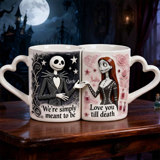 We're Simply Meant To Be - Personalized Nightmare Matching Heart Handle Mug