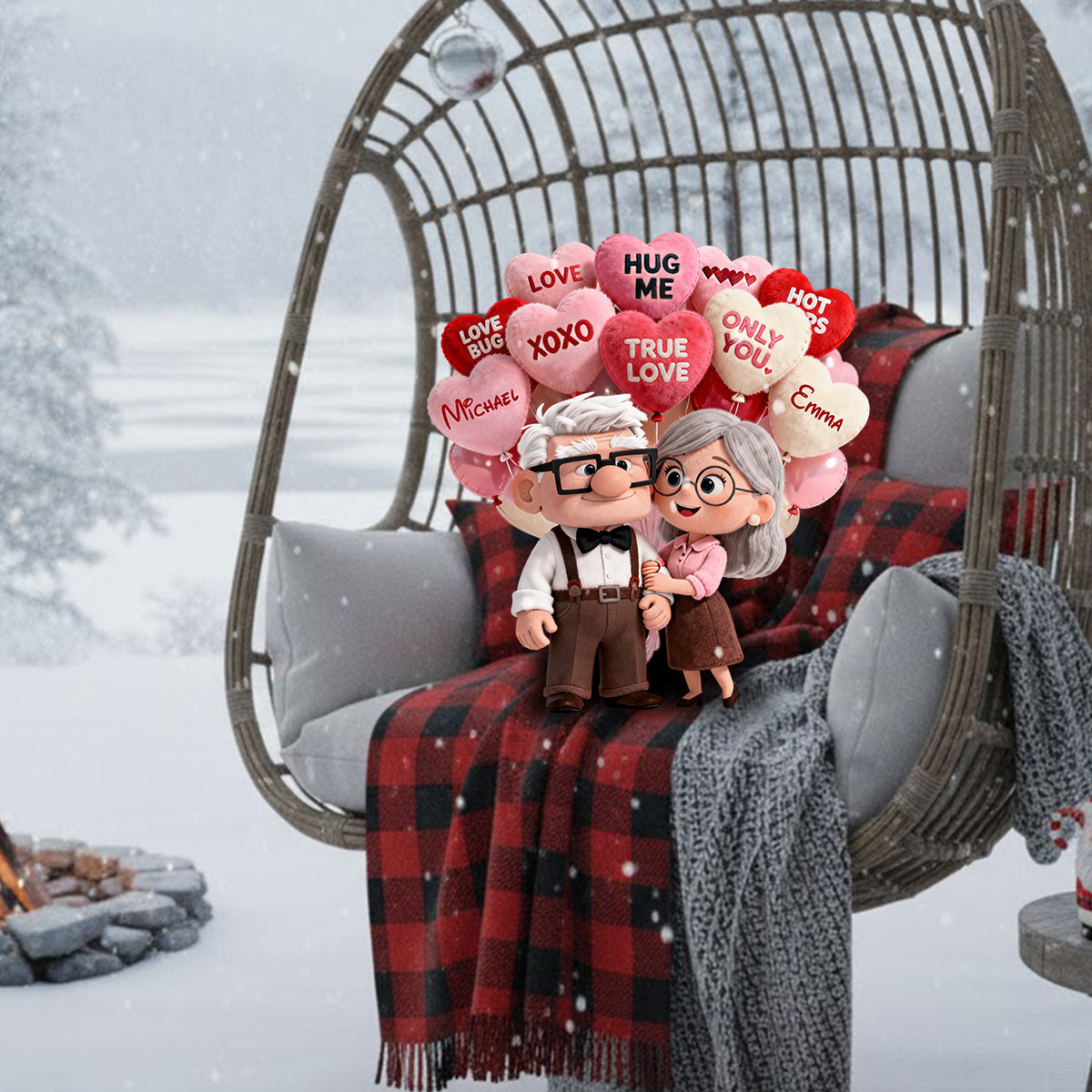 I Love You - Personalized Up Movie Couple Faux Fur Shaped Pillow