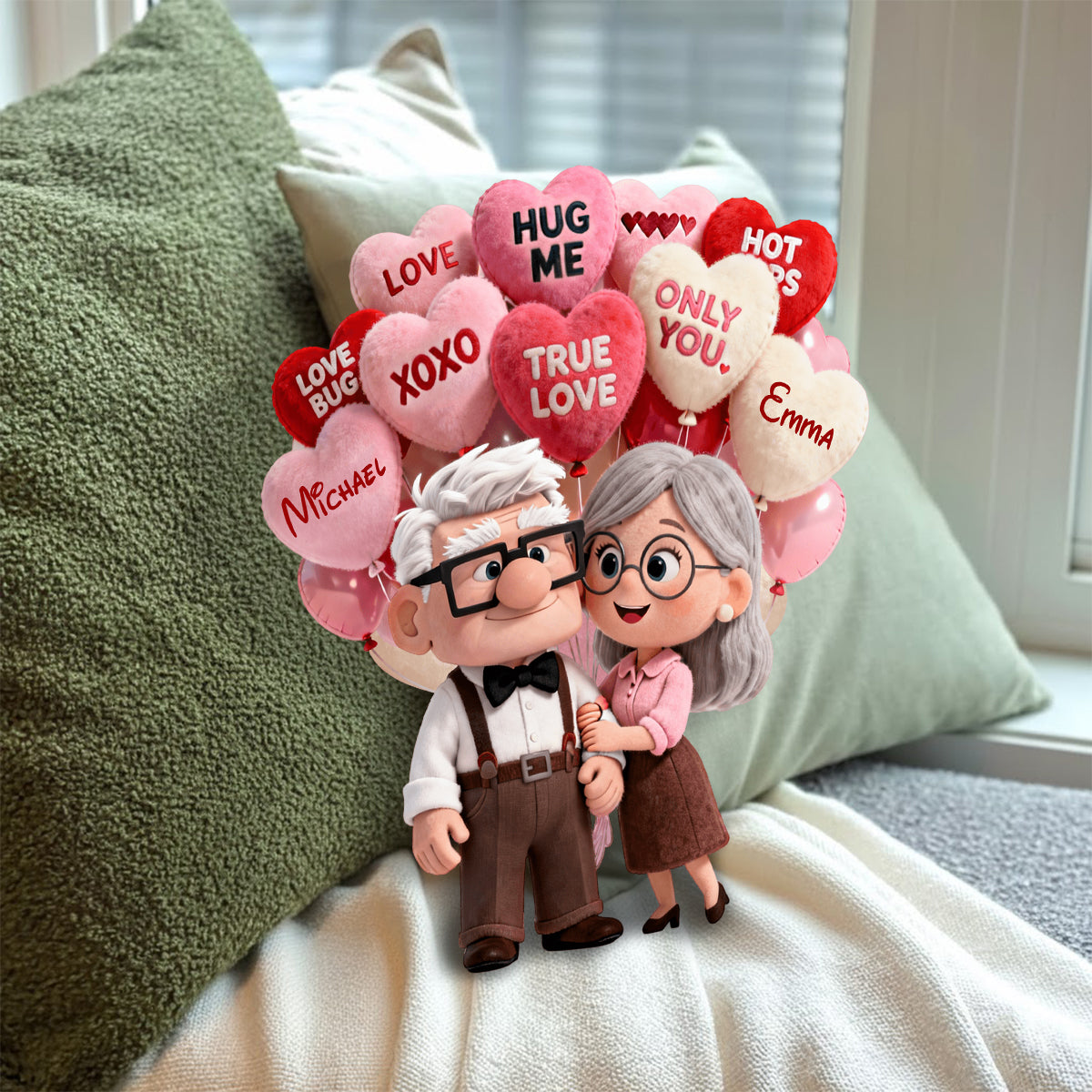 I Love You - Personalized Up Movie Couple Faux Fur Shaped Pillow