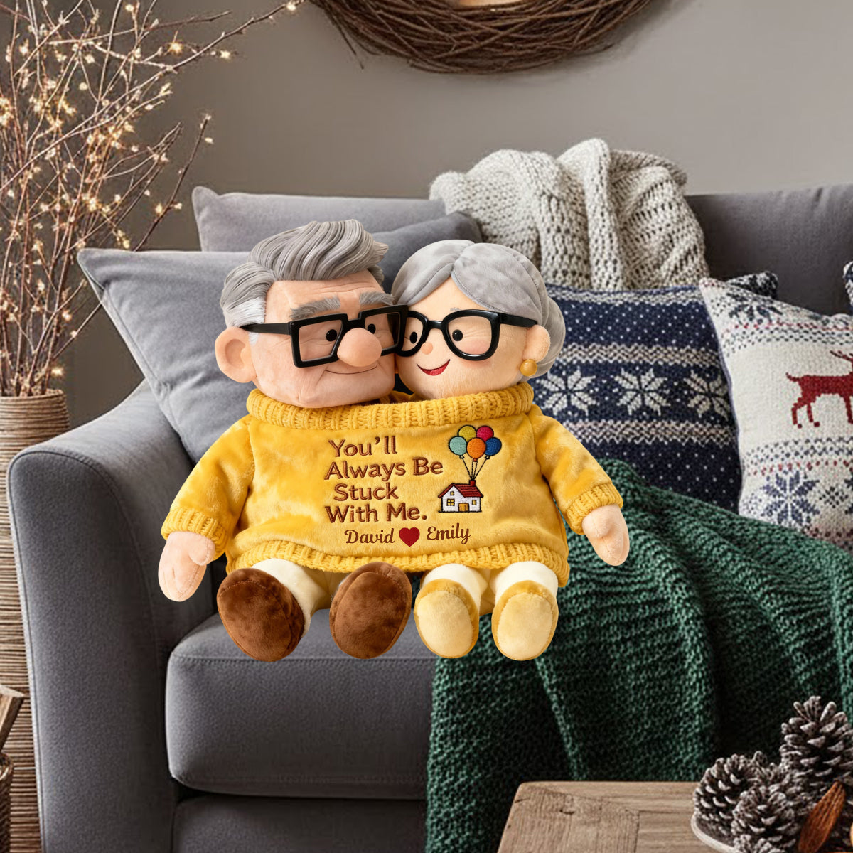 You'll Always Be Stuck With Me - Personalized Couple Faux Fur Shaped Pillow
