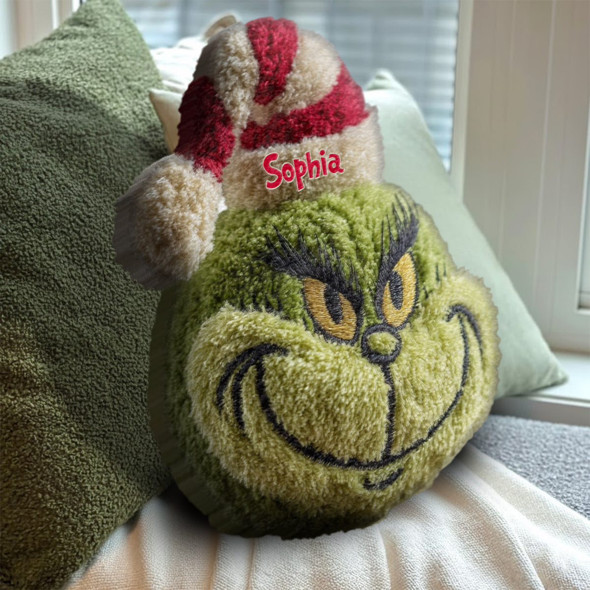 Any Name Green Monster Christmas Gift - Personalized Stole Christmas Shaped Pillow