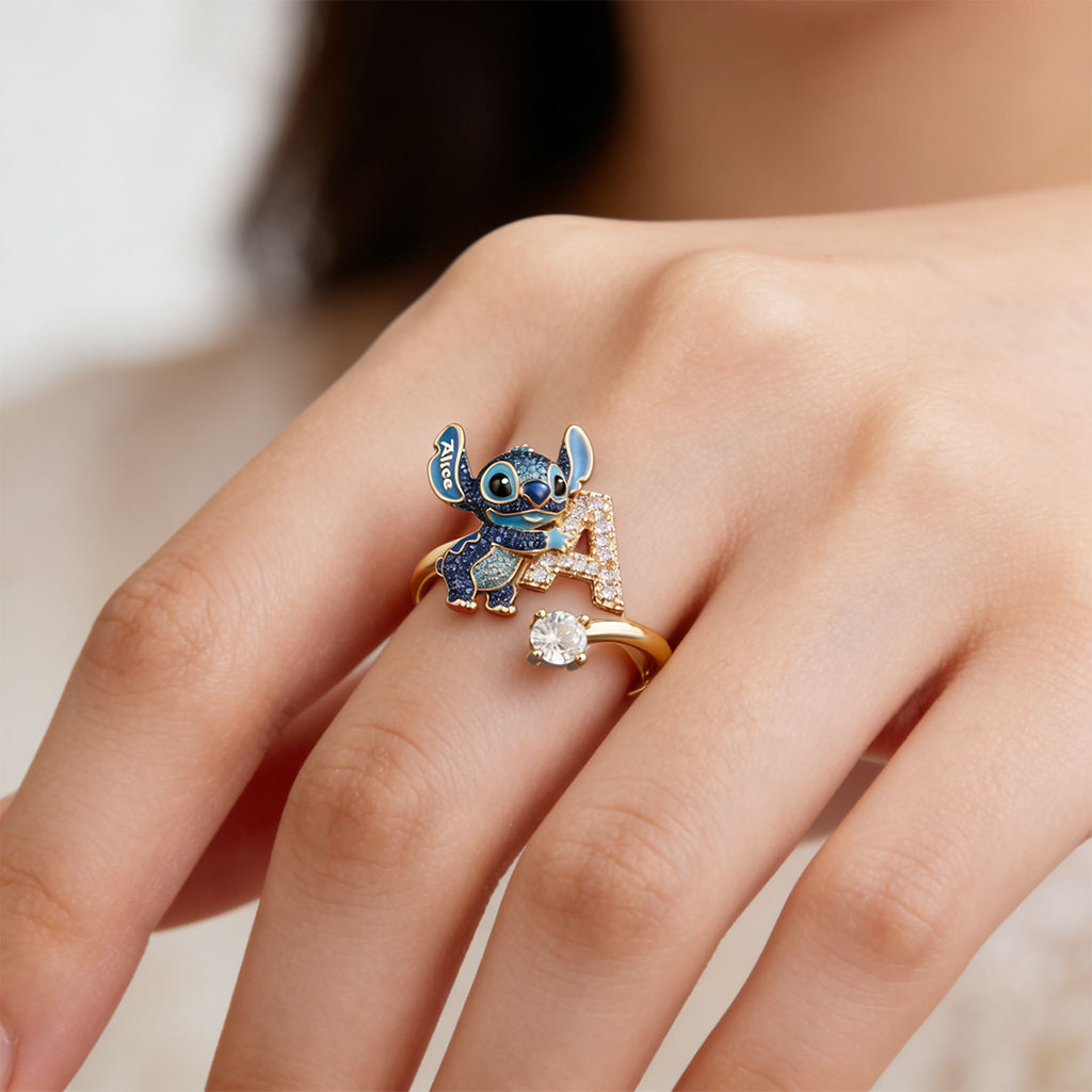 Cute Blue Alien - Personalized Ohana Adjustable Shaped Ring