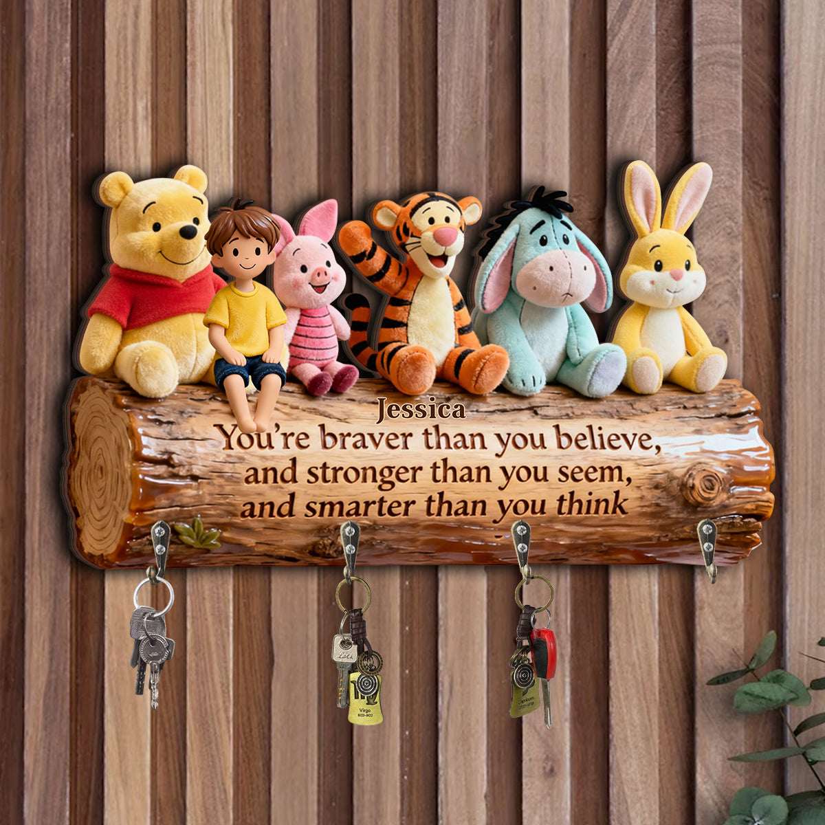 You're Braver Than You Believe - Personalized Yellow Bear Custom Shaped Hanging Rack