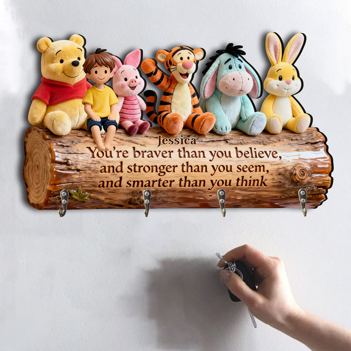 You're Braver Than You Believe - Personalized Yellow Bear Custom Shaped Hanging Rack