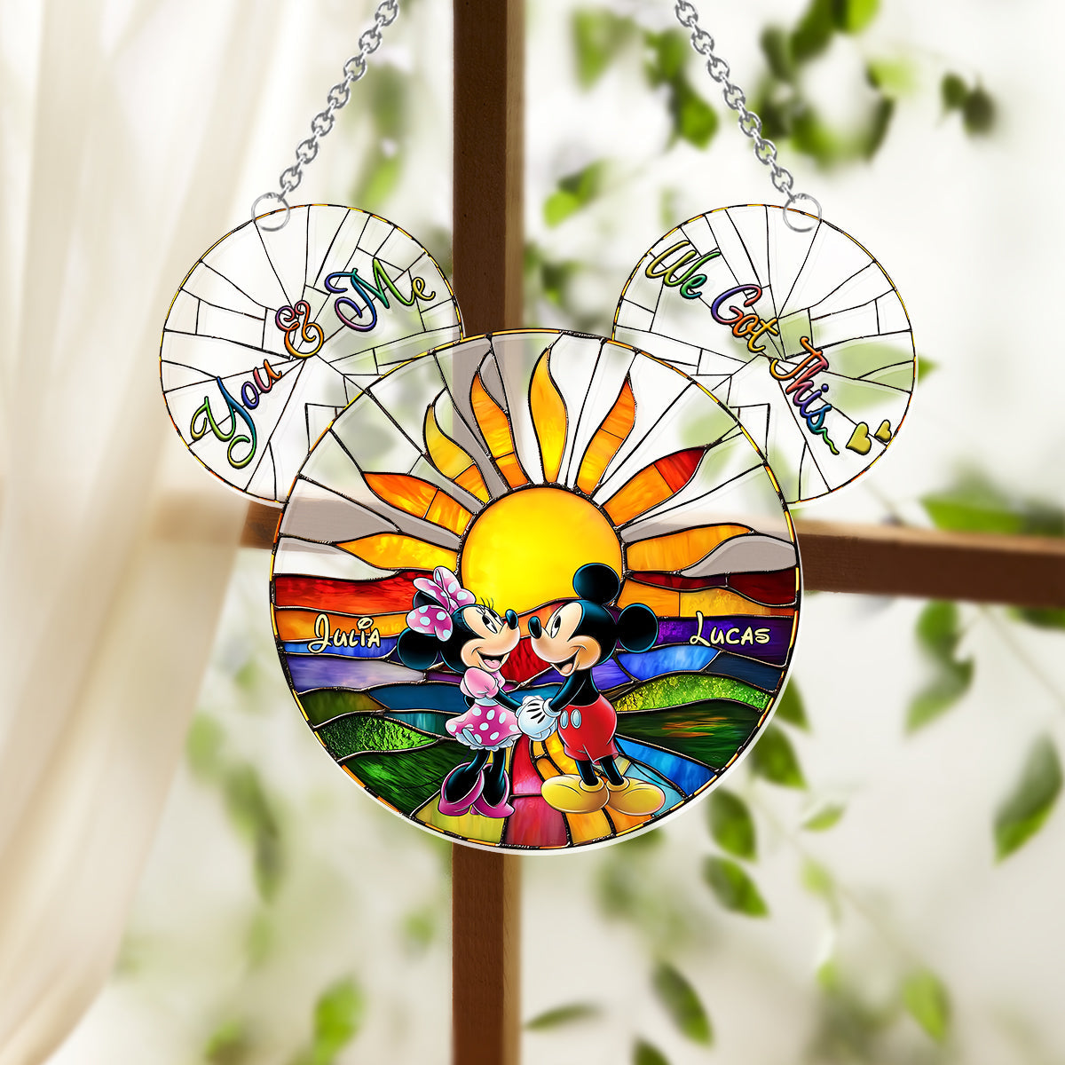 Walking Towards The Sun - Personalized Mouse Window Hanging Suncatcher Ornament
