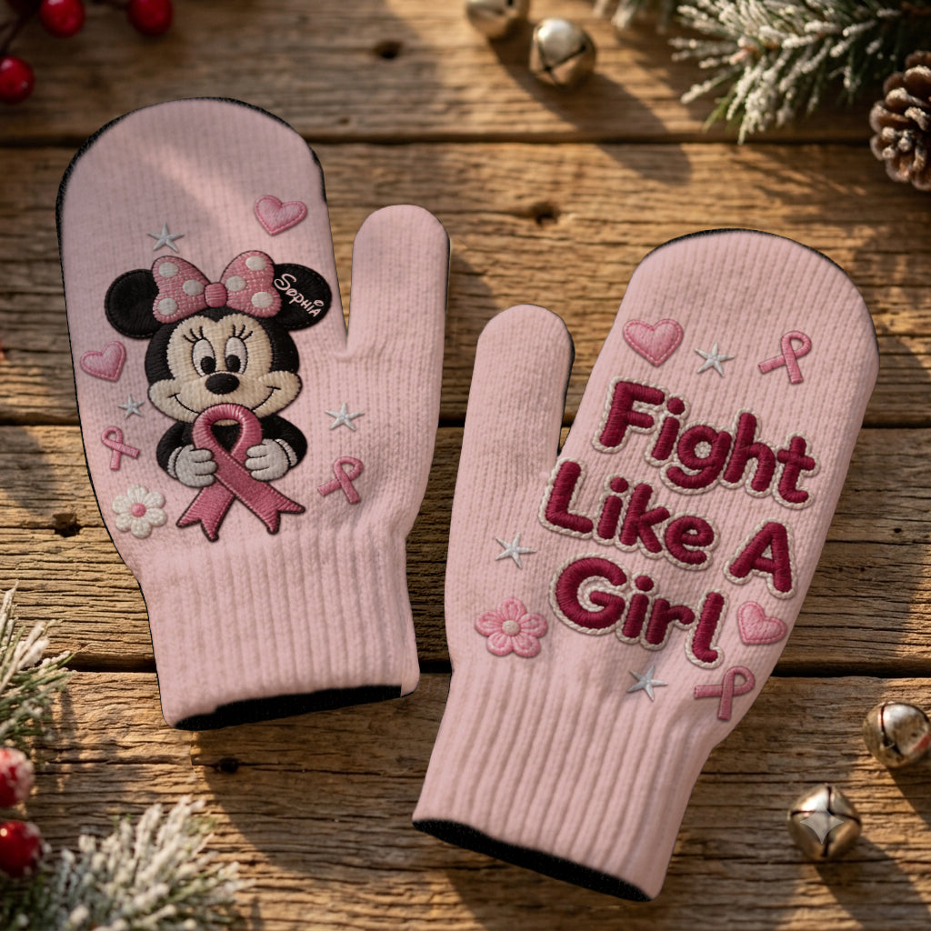 Fight Like A Girl - Personalized Breast Cancer Awareness Knitted Mittens