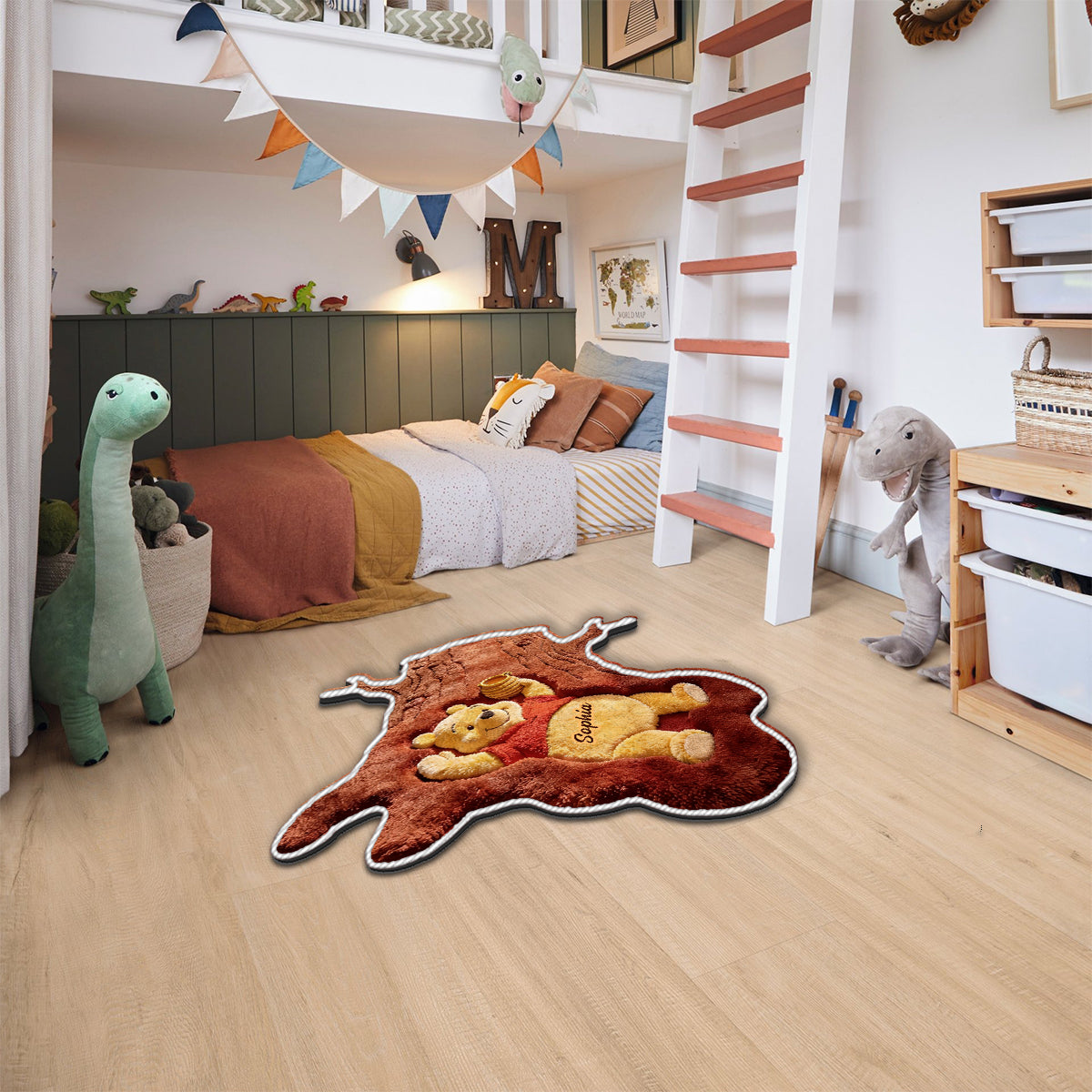 Cute Bear In Tree Trunk - Personalized Yellow Bear Non-Slip Tufted Rug