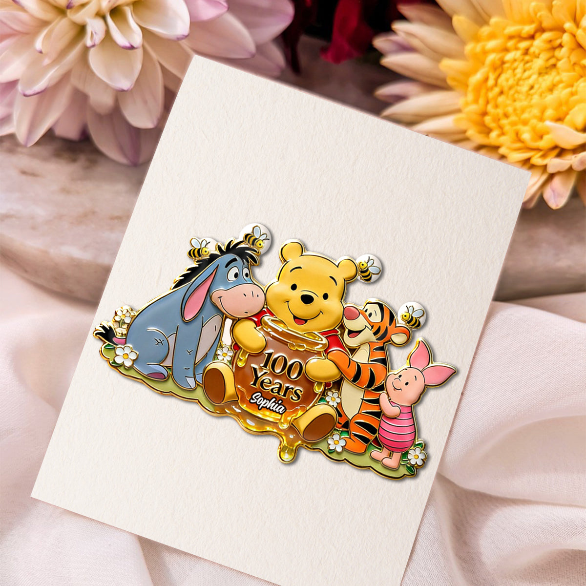 100 Years - Personalized Yellow Bear Pin