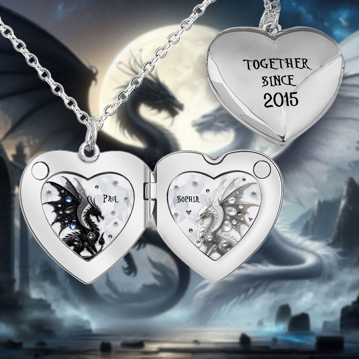 Together Since - Personalized Dragon Locket Pendant Necklace