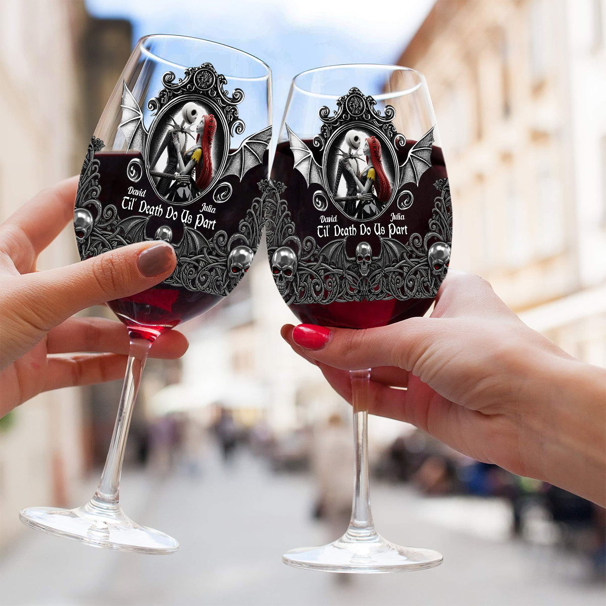 Til Death Do Us Part - Personalized Nightmare Wine Glass With Long Stem