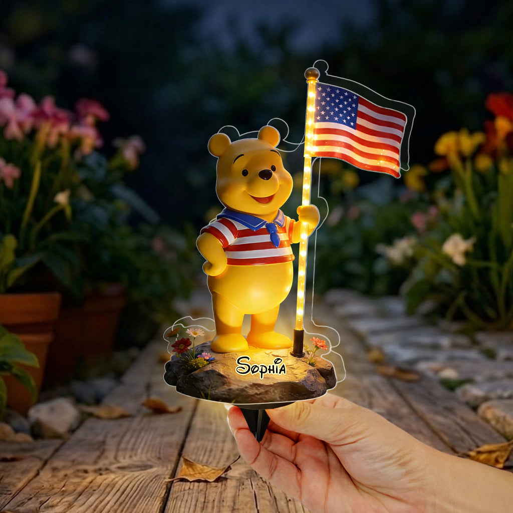 Celebrate 4th Of July - Personalized Yellow Bear Solar Acrylic Light