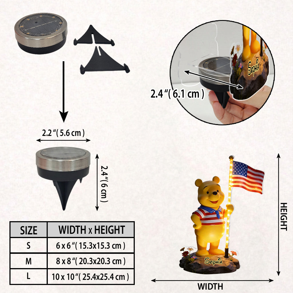 Celebrate 4th Of July - Personalized Yellow Bear Solar Acrylic Light