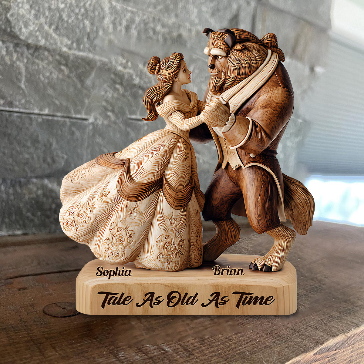 Fairy Tale Romantic Tale As Old As Time - Personalized Couple Custom Shaped Wood Plaque