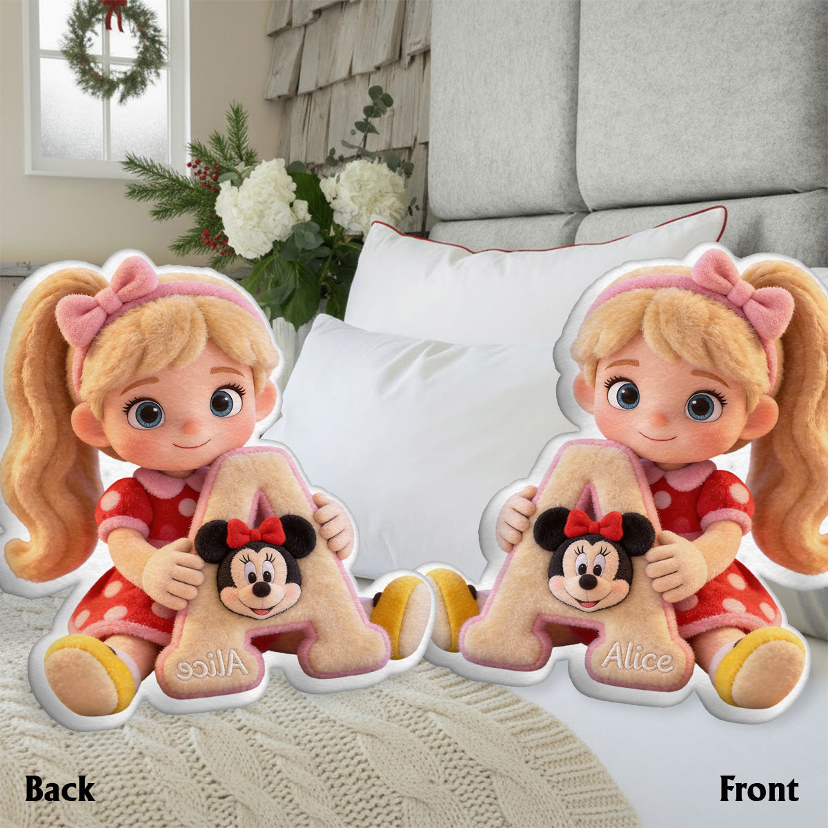 Custom Any Photo Name Initial Letter - Personalized Mouse Faux Fur Shaped Pillow