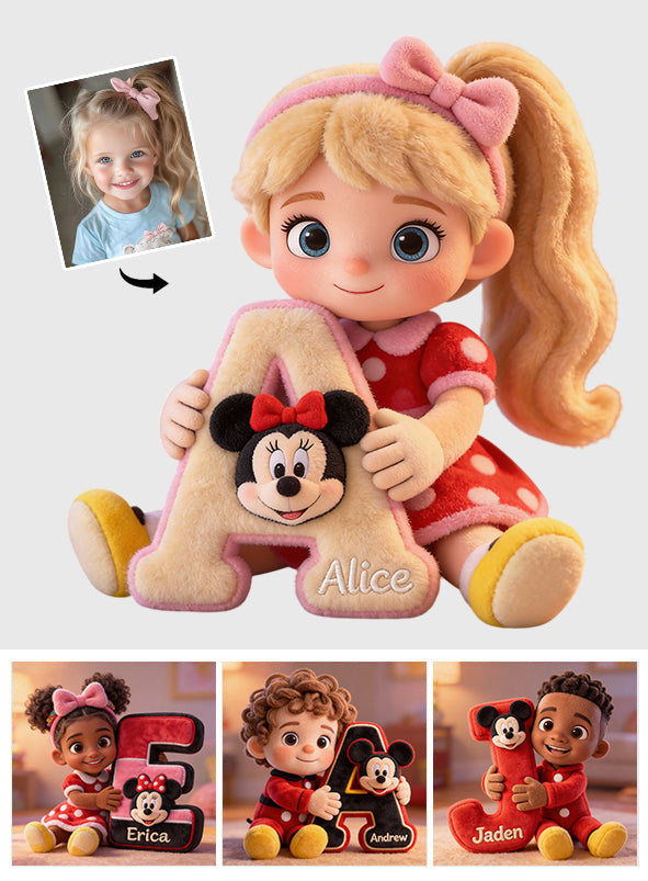 Custom Any Photo Name Initial Letter - Personalized Mouse Faux Fur Shaped Pillow