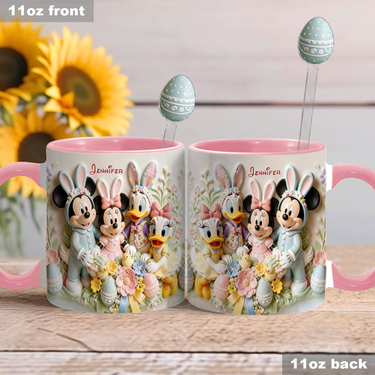 Easter's Day Magical Friends - Personalized Mouse Set Accent Mug with Acrylic Stirrers