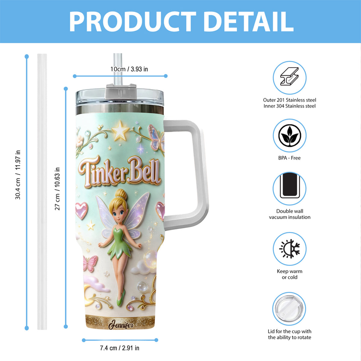 Pixie Dust - Personalized Flying Fairy Tumbler With Handle