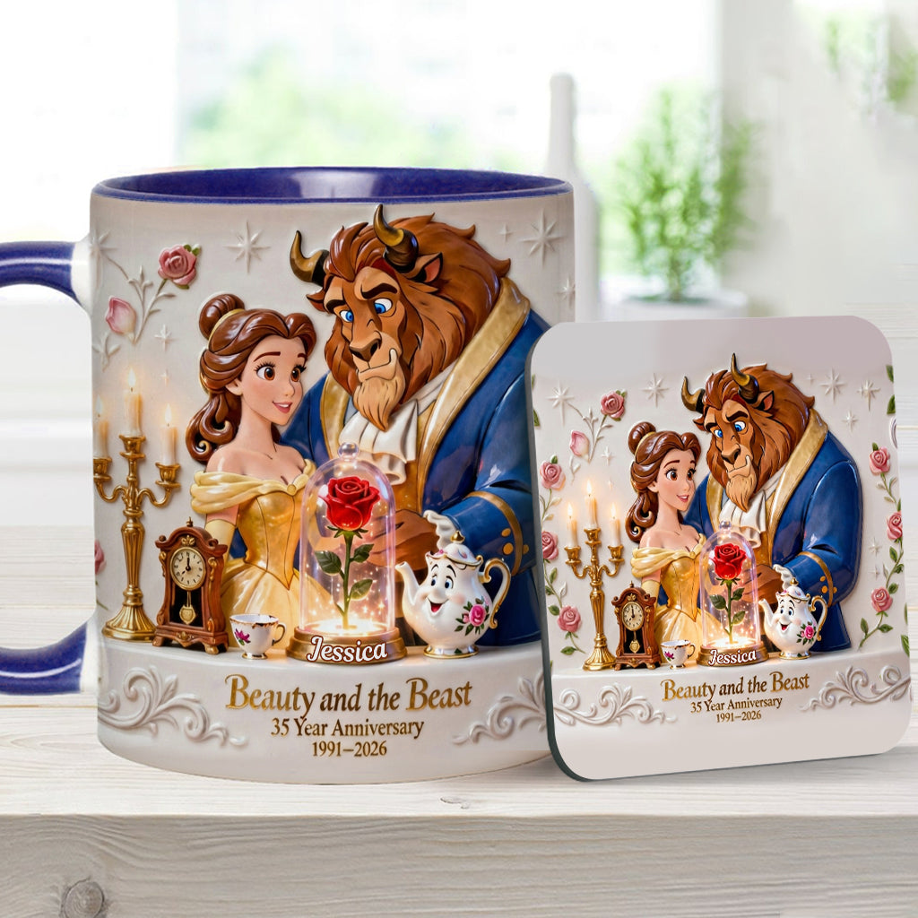 35 Year Anniversary - Personalized Beauty And The Beast Accent Mug & Coaster