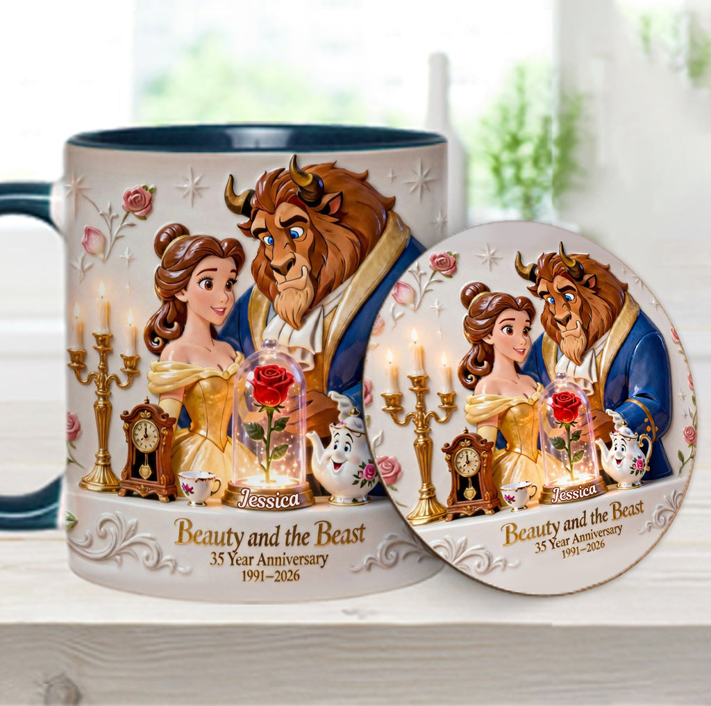 35 Year Anniversary - Personalized Beauty And The Beast Accent Mug & Coaster