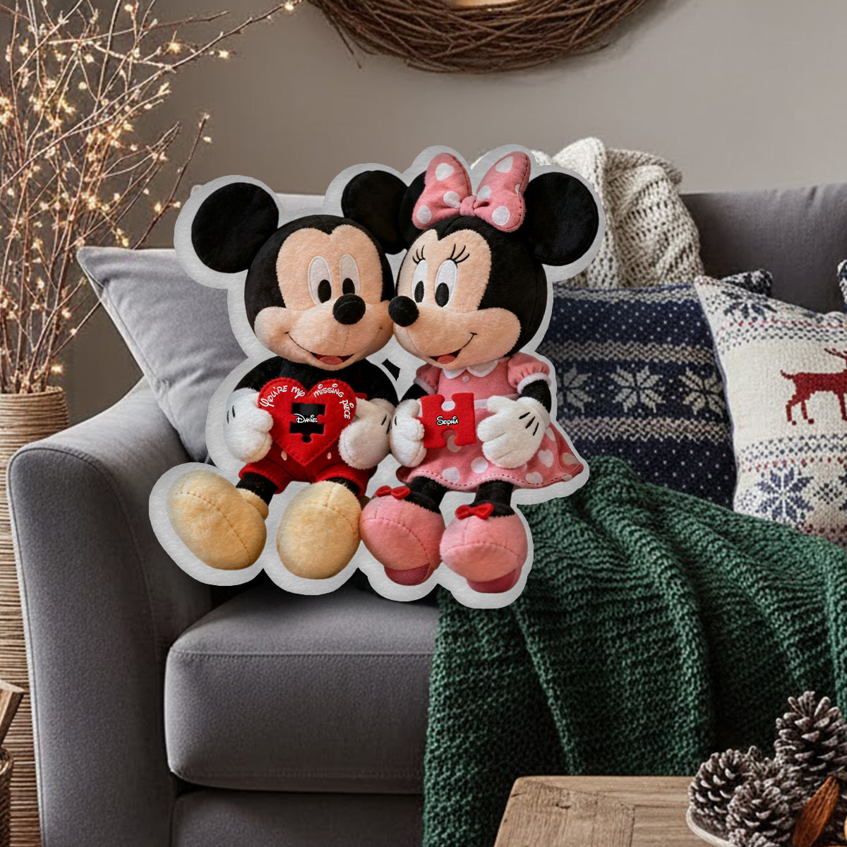 You're My Missing Piece - Personalized Mouse Faux Fur Shaped Pillow