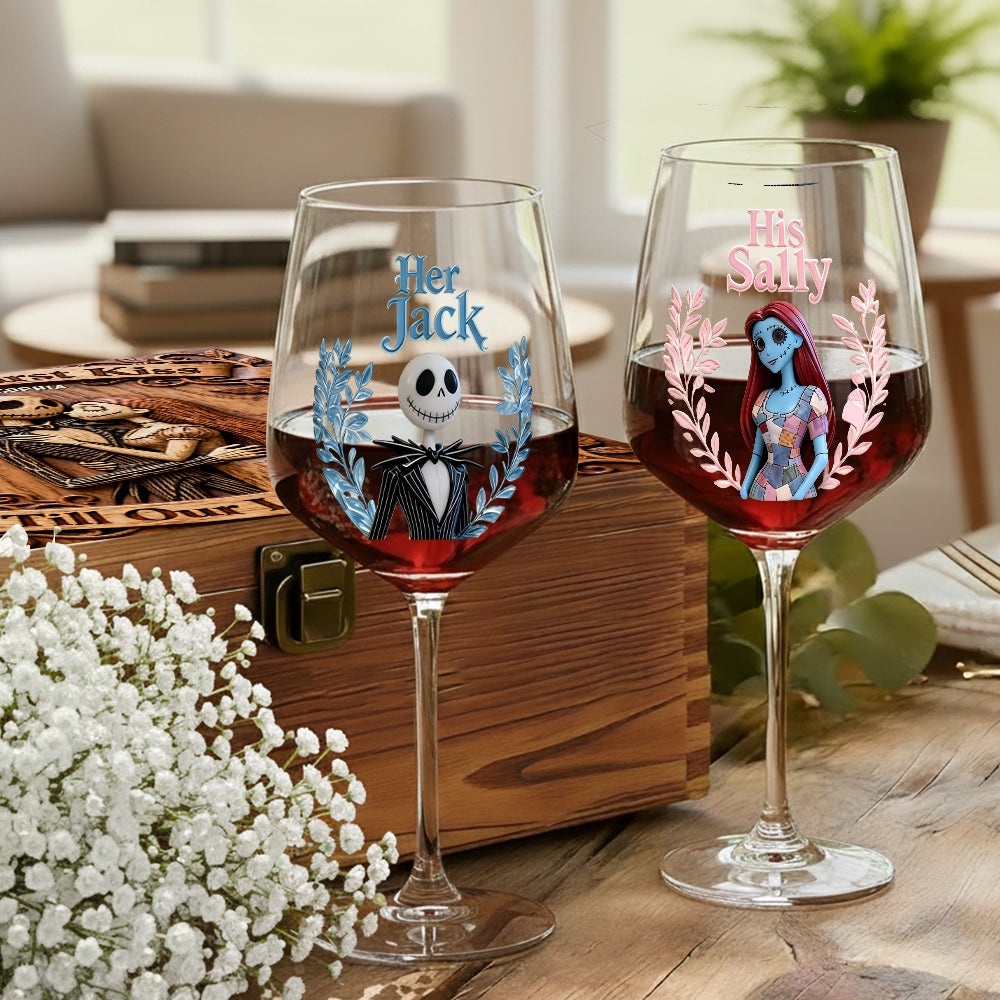 From Our First Kiss - Personalized Nightmare Wine Glasses Set With Wooden Box