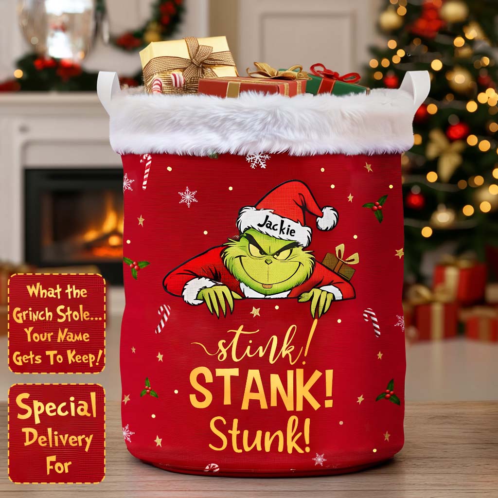 Grinchmas Stool & Keep Basket - Personalized Stole Christmas Storage Basket