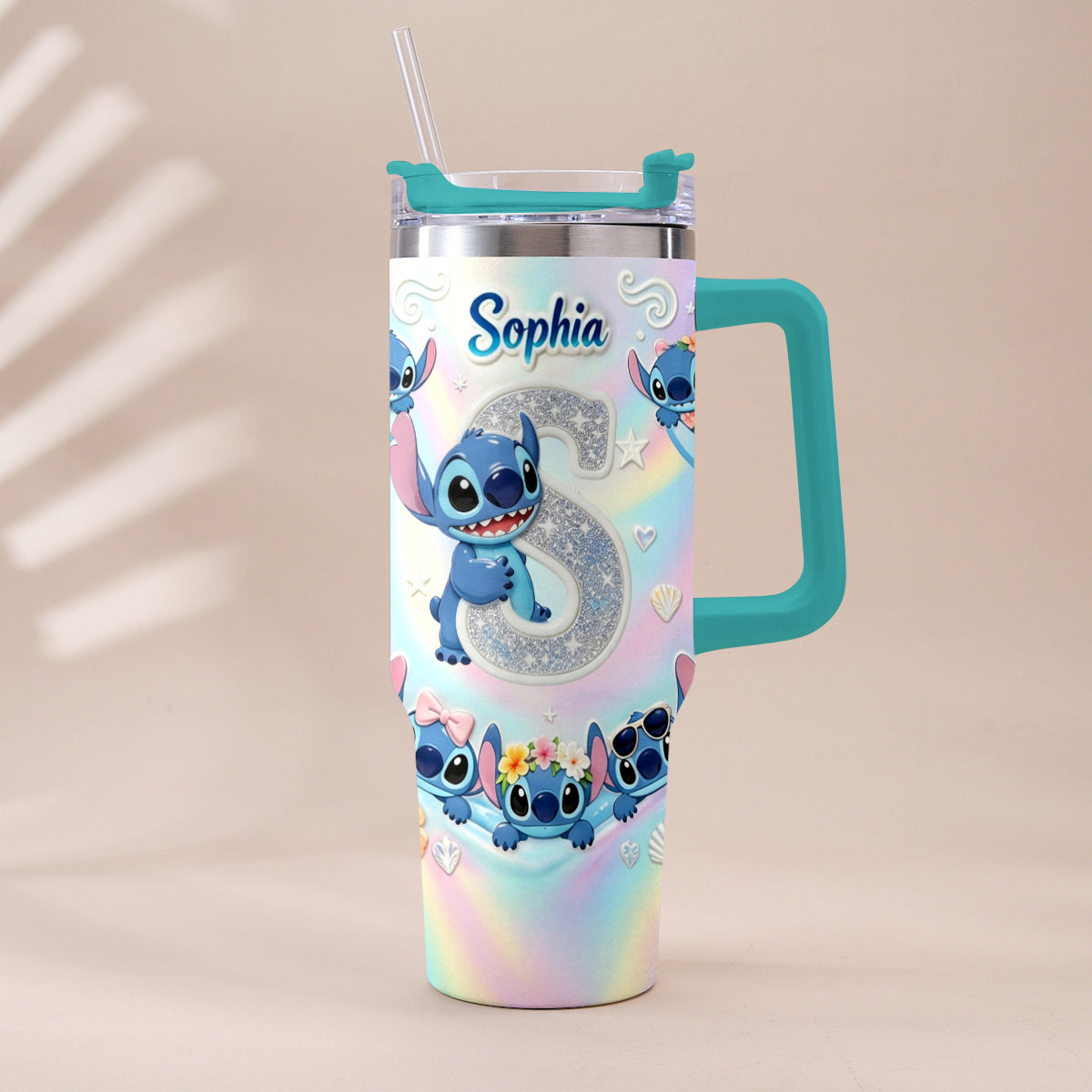 Cute Blue Alien With Letter - Personalized Ohana Tumbler With Plush Charm