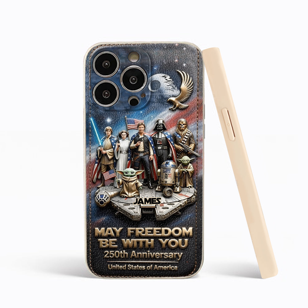 May Freedom Be With You - Personalized The Force 3D Embossed Leather Phone Case