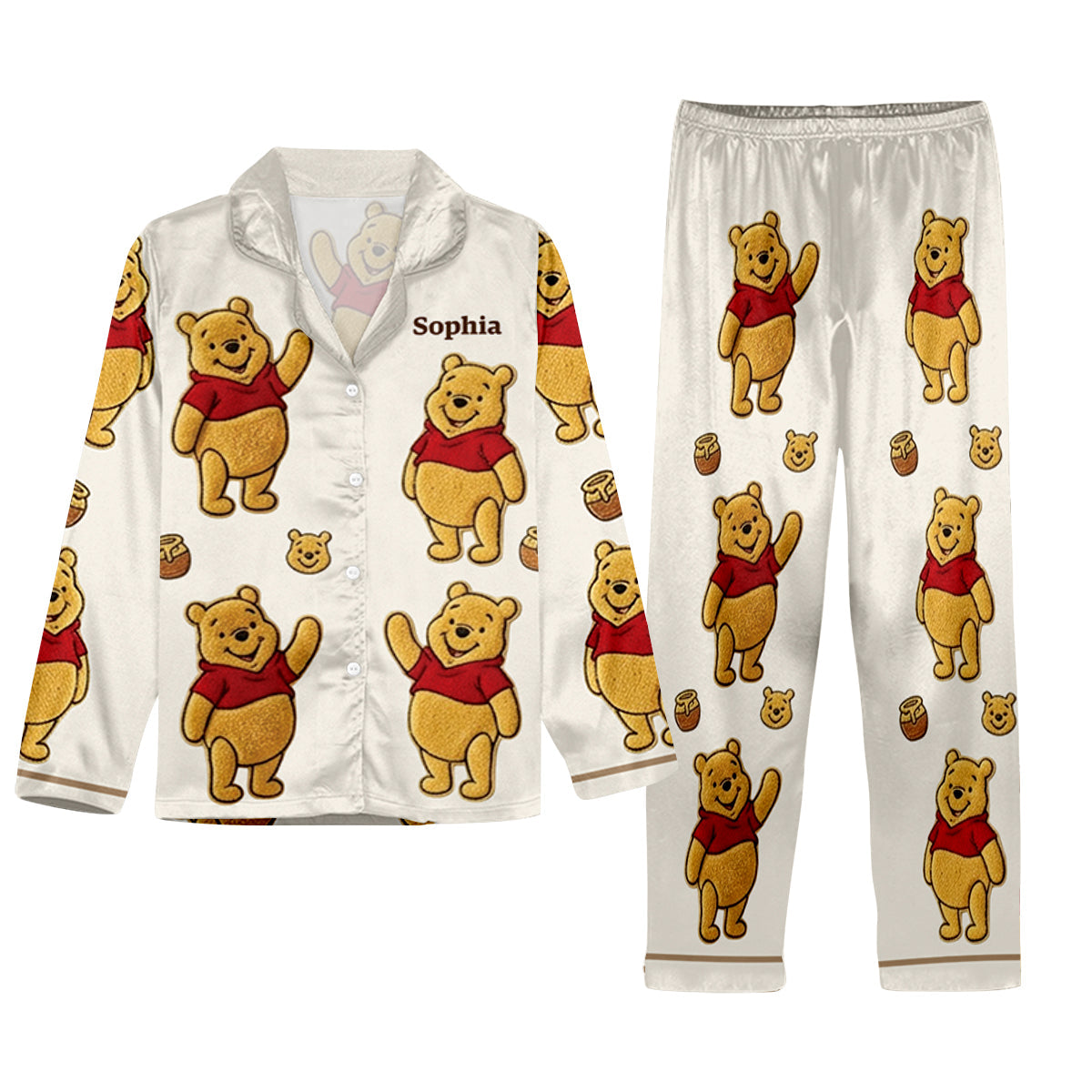 Cute Bear - Personalized Yellow Bear Button Down Pajamas