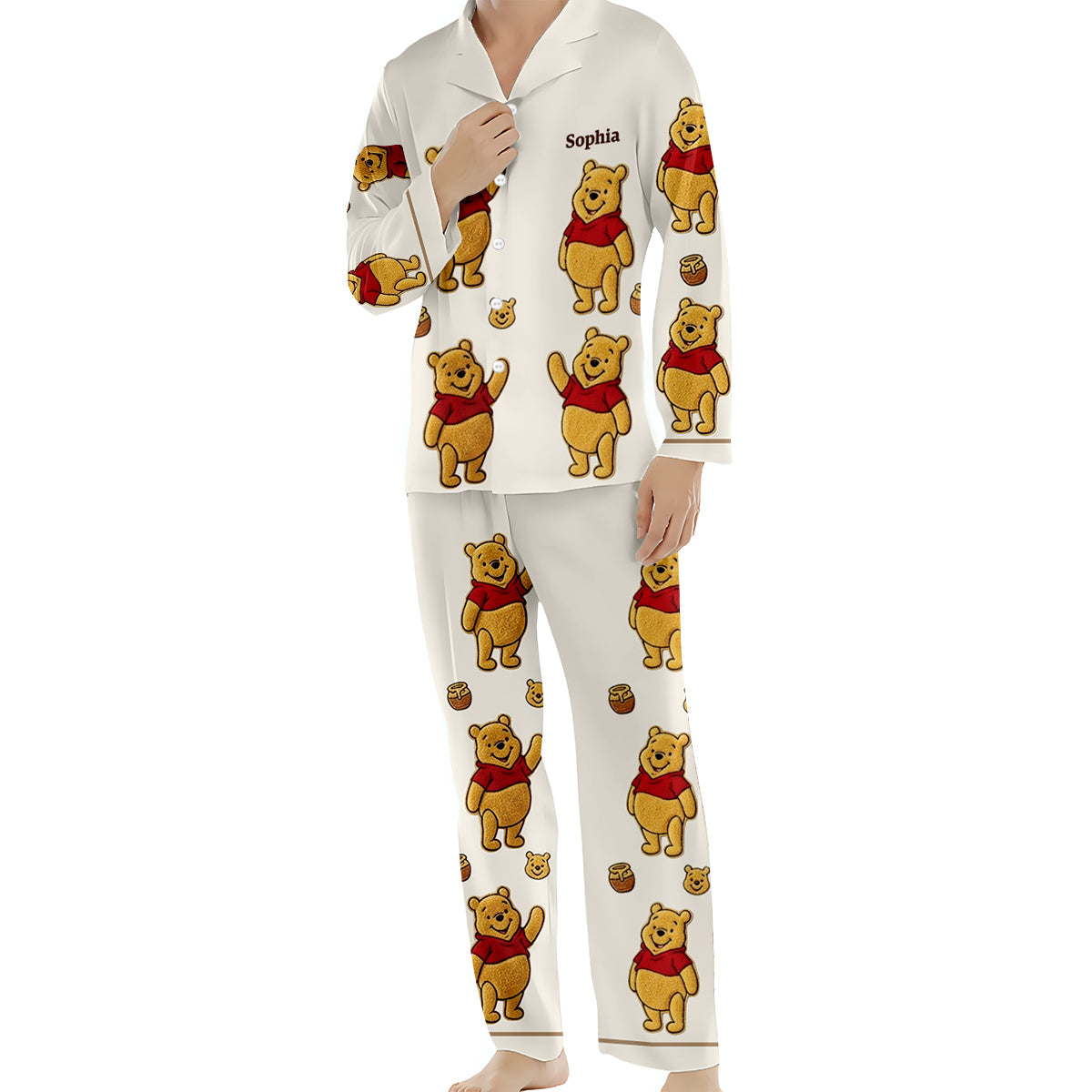 Cute Bear - Personalized Yellow Bear Button Down Pajamas