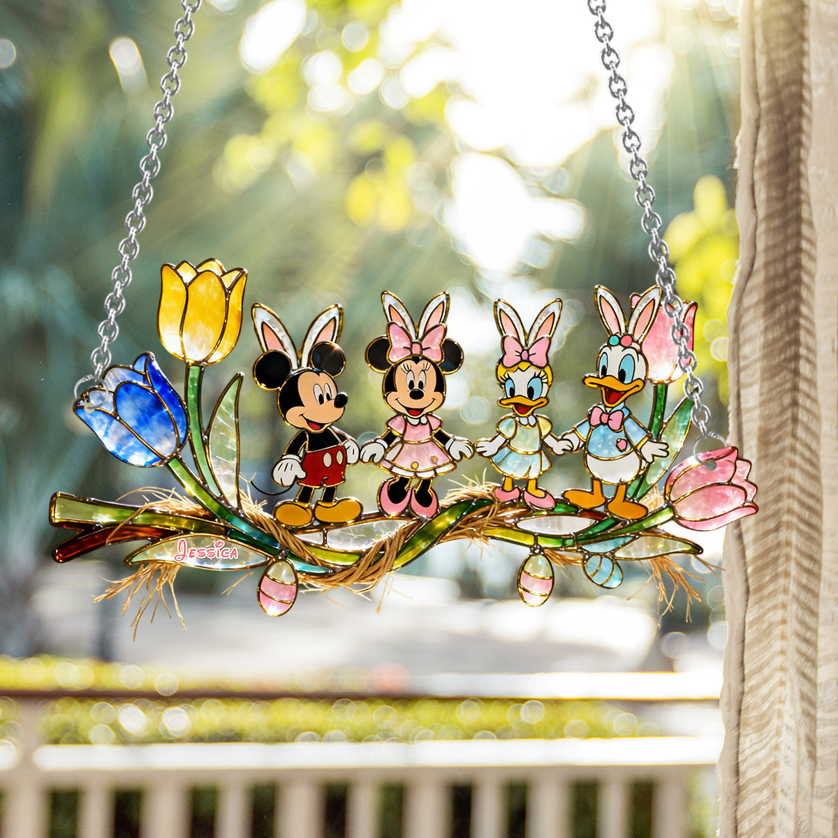 Easter's Day Magical Friends - Personalized Mouse Window Hanging Suncatcher Ornament
