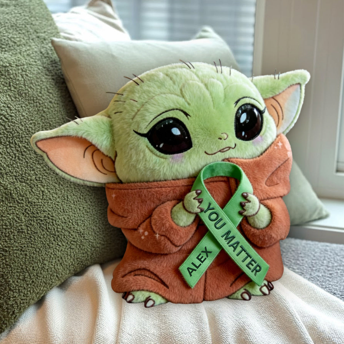 You Matter Green Ribbon - Personalized Mental Health Awareness Premium Faux Fur Pillow