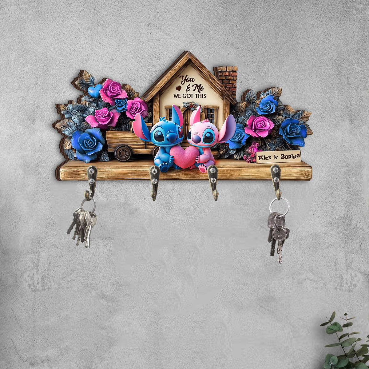 You & Me - Personalized Ohana Custom Shaped Key Rack