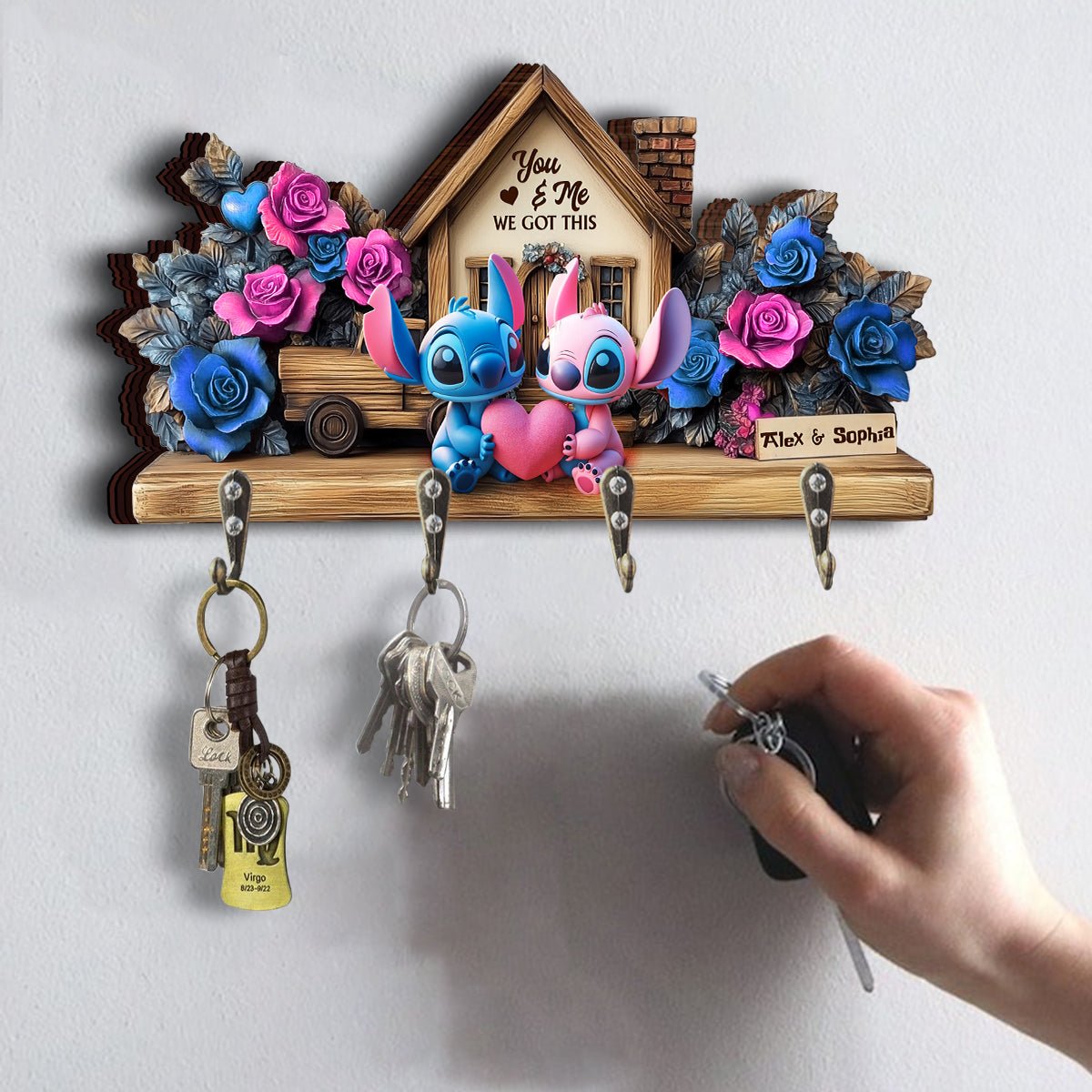 You & Me - Personalized Ohana Custom Shaped Key Rack
