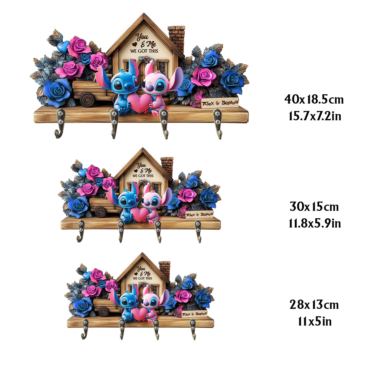 You & Me - Personalized Ohana Custom Shaped Key Rack