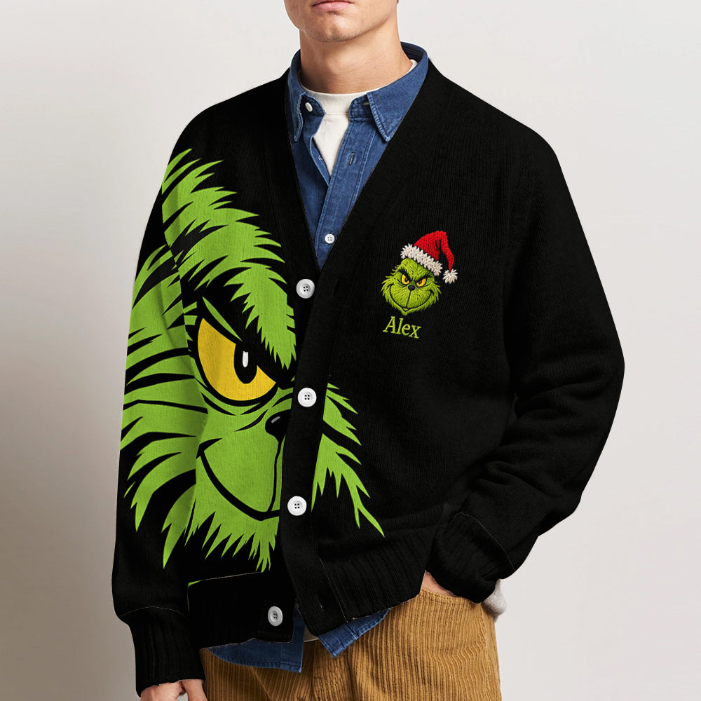 Green Mischief - Personalized Stole Christmas Cardigan Sweater