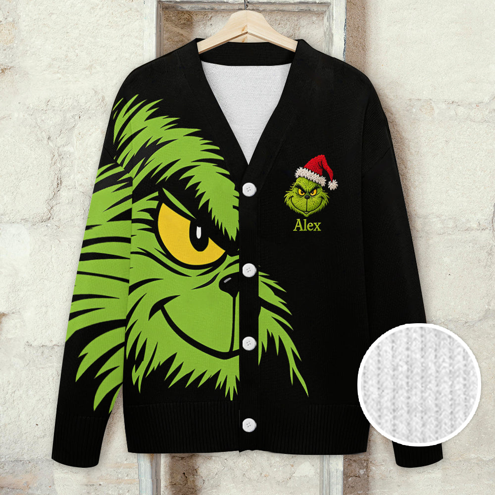 Green Mischief - Personalized Stole Christmas Cardigan Sweater