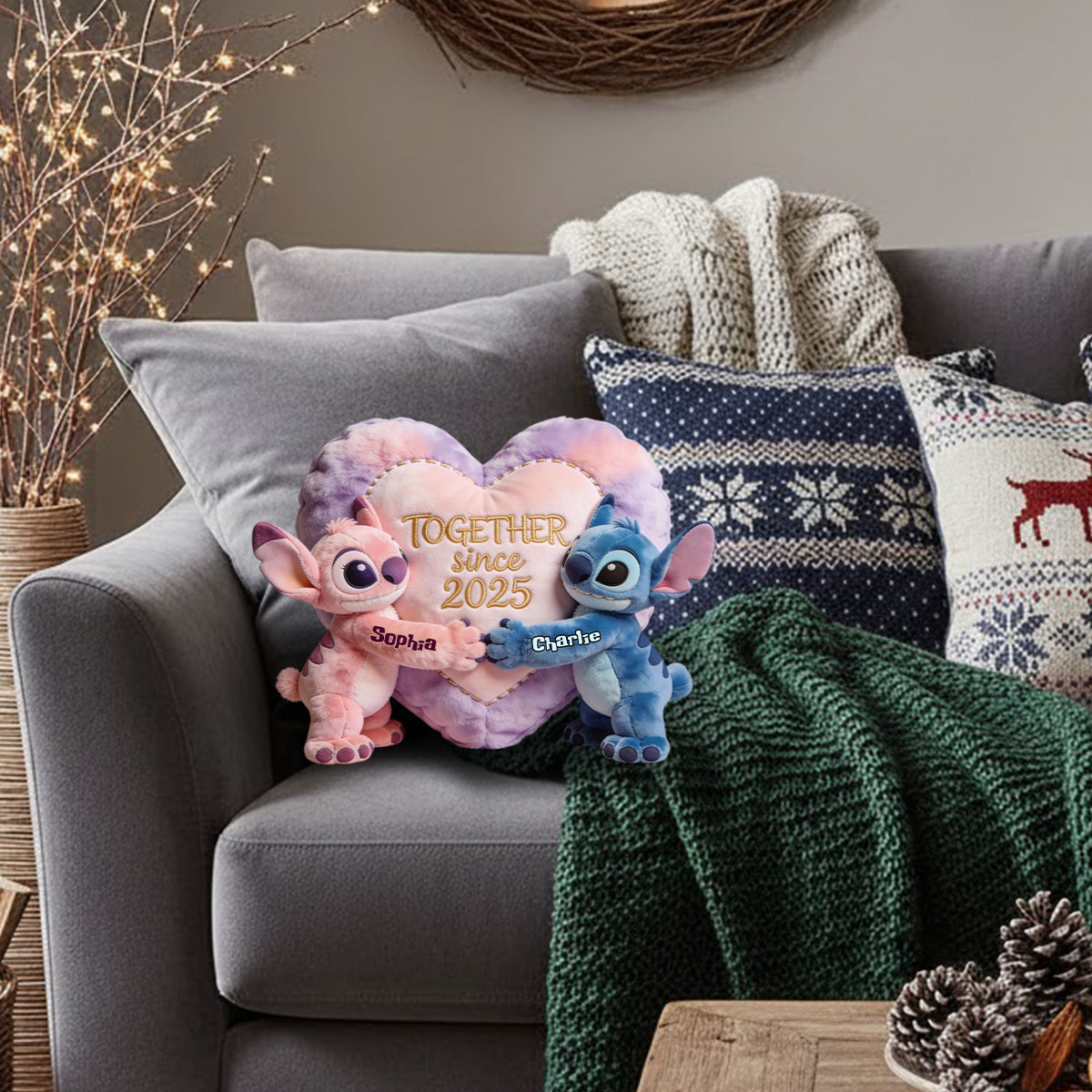 Together Since - Personalized Ohana Faux Fur Shaped Pillow