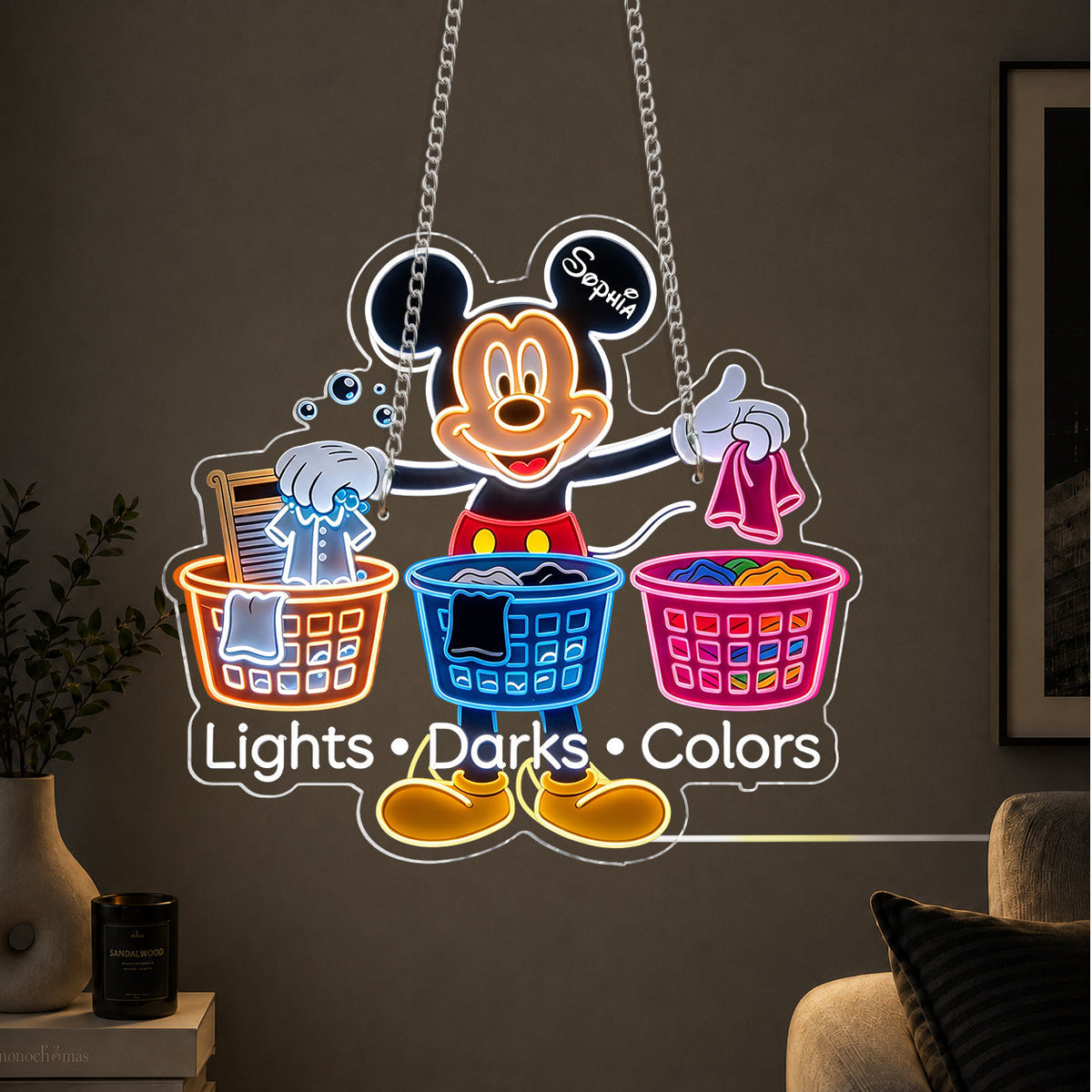Laundry Decor - Sorting Clothes - Personalized Mouse Neon LED Light Sign