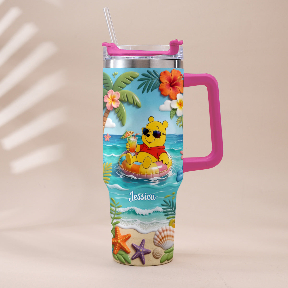 Yellow Bear Summer Vibes - Personalized Yellow Bear Tumbler With Plush Charm