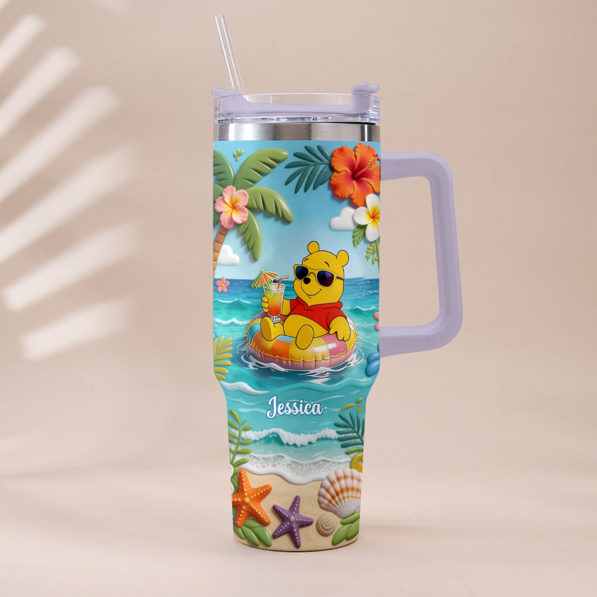 Yellow Bear Summer Vibes - Personalized Yellow Bear Tumbler With Plush Charm